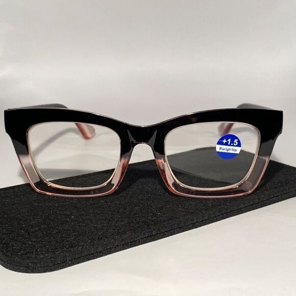 1294 Gretchen Reading Glasses 1.5 Square Black Pink Gradient Frames NWT - Picture 2 of 9